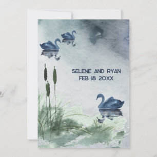 Lake landscape with swans  save the date