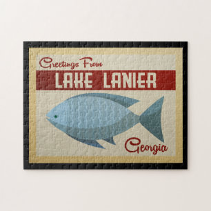 Lake Lanier Georgia Blue Fish Vintage Travel Jigsaw Puzzle