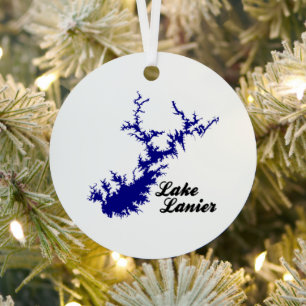 Lake Lanier Georgia Blue Shoreline Script Map Art Metal Ornament