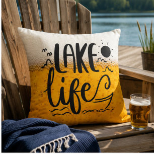 Lake Life Beer Funny Lake House Cushion for Cabin