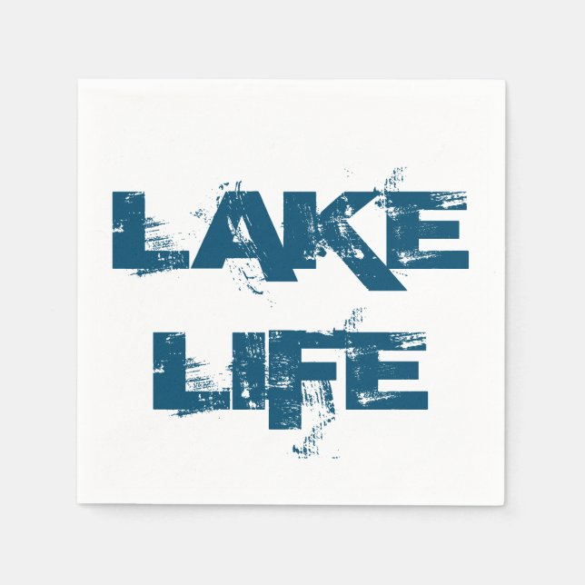 Lake Life Blue Distressed Font Napkin (Front)