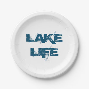 Lake Life Blue Typography Paper Plate