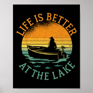 Lake Life Boating Fishermen Kayaking Sailing Capta Poster