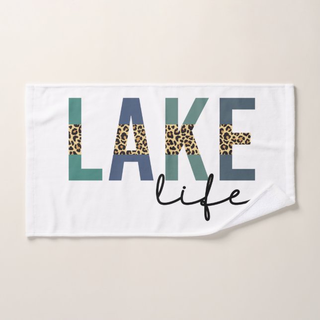 Lake Life Cheetah Print Typography Hand Towel (Hand Towel)