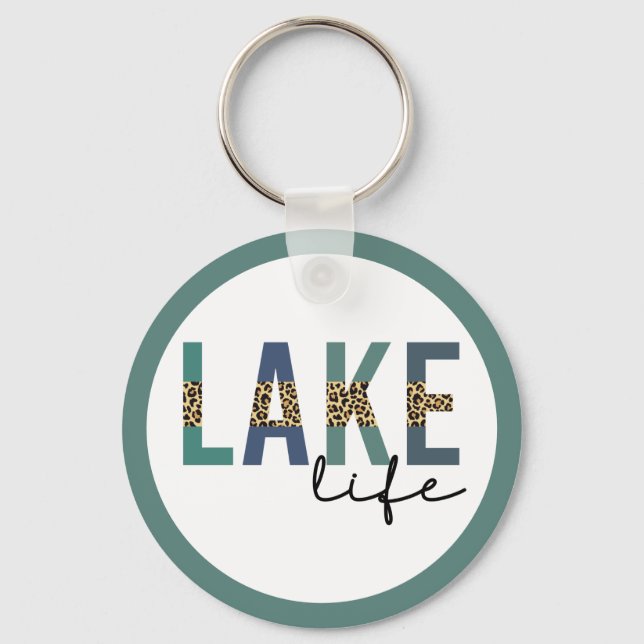 Lake Life Cheetah Print Typography Keychain (Front)