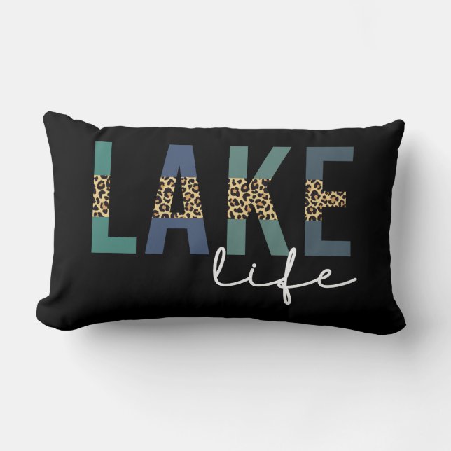 Lake Life Cheetah Print Typography Lumbar Pillow (Front)