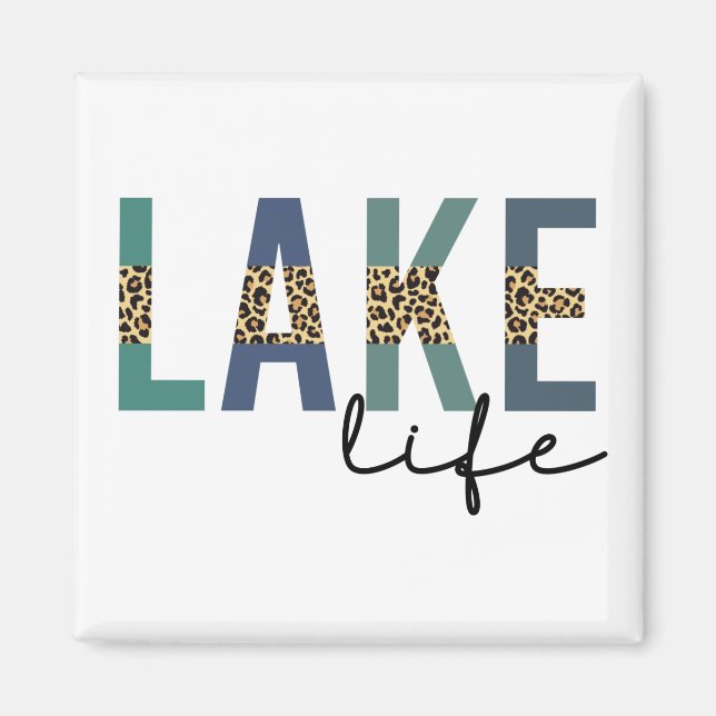 Lake Life Cheetah Print Typography Magnet (Front)