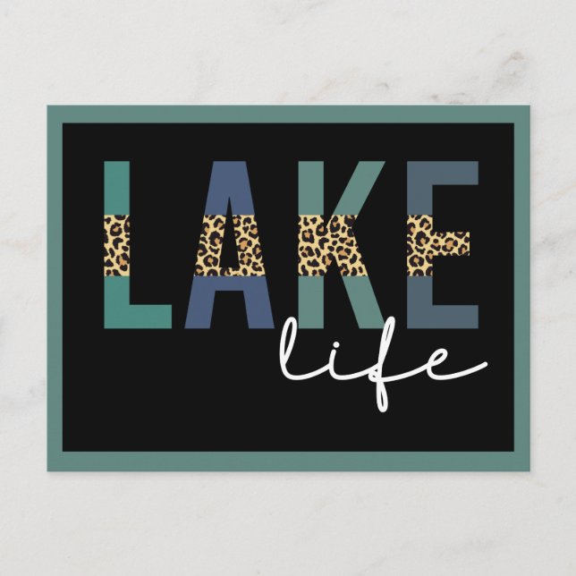 Lake Life Cheetah Print Typography Postcard (Front)