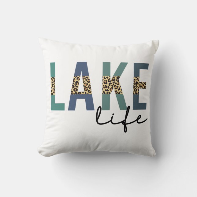 Lake Life Cheetah Print Typography Throw Pillow (Front)