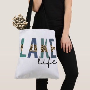 Lake Life Cheetah Print Typography Tote Bag