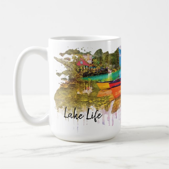 Lake Life, Colourful Watercolor Coffee Mug (Left)