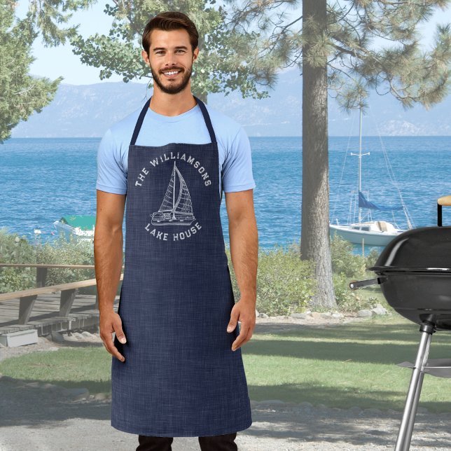 Lake Life Family Name Navy Blue Lake Kitchen Apron (Creator Uploaded)