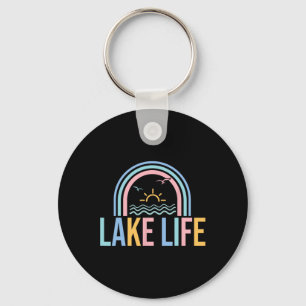 Lake Life Fisherman Retro Groovy Fishing Lake Love Keychain