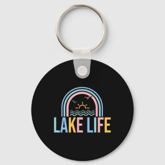 Lake Life Fisherman Retro Groovy Fishing Lake Love Keychain