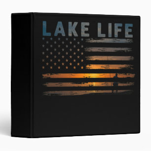 Lake Life Fisherman Sunset American Flag Bass Fish Binder