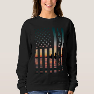 Lake Life Fisherman Sunset American Flag Bass Fish Sweatshirt