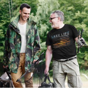 Lake Life Fisherman Sunset American Flag Bass Fish T-Shirt