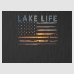Lake Life Fisherman Sunset American Flag Bass Fish Tissue Paper