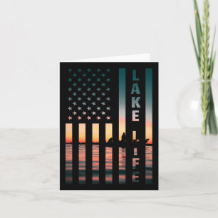 Lake Life Fisherman Sunset American Flag Byss Fish Card
