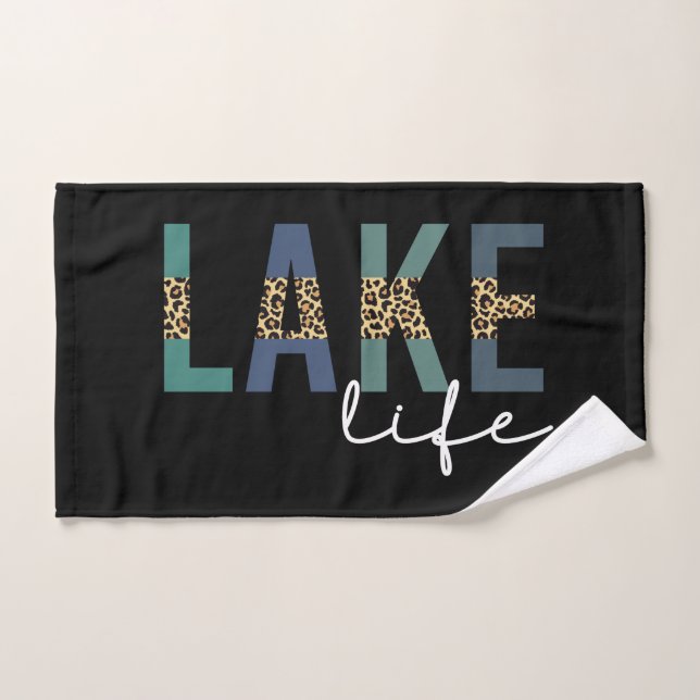 Lake Life Happy Place Cheetah Print Typography Hand Towel (Hand Towel)