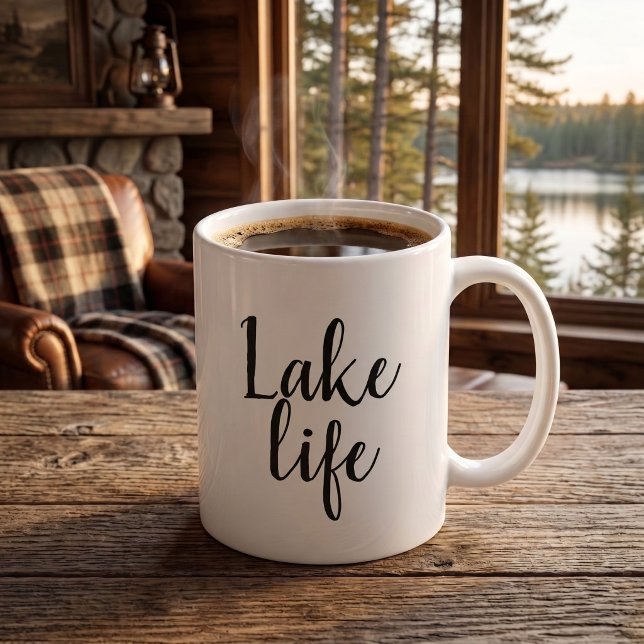 Lake Life House Chic Simple Typography  Coffee Mug (Lake Life House Chic Simple Typography Coffee Mug by Ricaso. Ideal for lake vacations in the cabin)