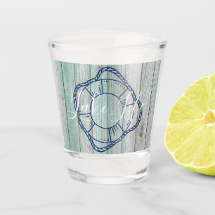 Lake Life & Preserver Blue Wood  Shot Glass