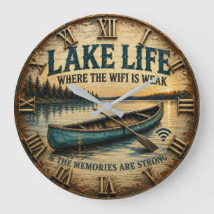 Lake Life Rustic Canoe Lake House Decor Vintage Large Clock