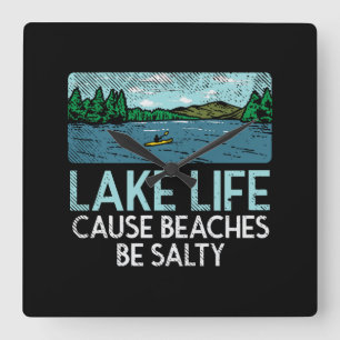 Lake Life Salty Beaches Square Wall Clock