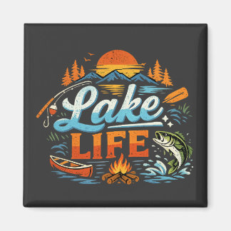Lake Life Vintage Fishing and Camping Magnet
