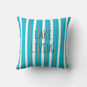 Lake Living Turquoise Grey White Stripe Throw Pill Throw Pillow