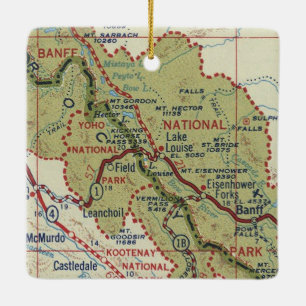 Lake Louise AB Vintage Map Ceramic Ornament
