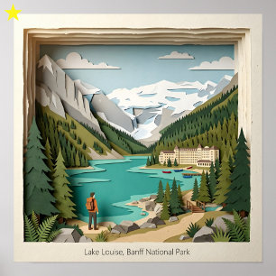 Lake Louise Banff Canada Paper Collage Diorama Poster