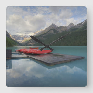 Lake Louise & Canoes, Alberta Canada Square Wall Clock