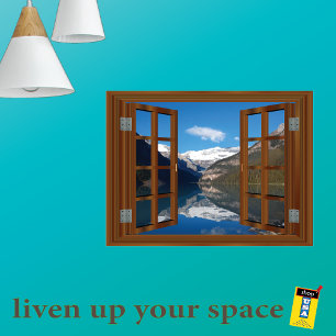 Lake Louise Mountain Lake Faux Window reflection Poster