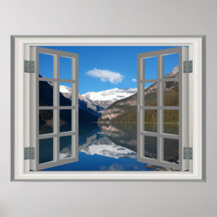 Lake Louise Mountain Reflection Faux Window Poster