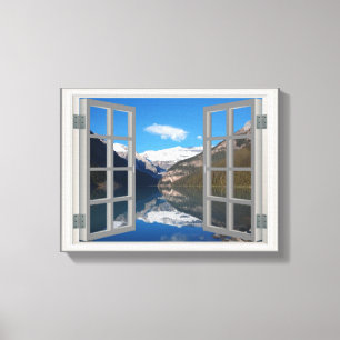 Lake Louise Mountain Reflection Lake Faux Window Canvas Print
