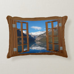 Lake Louise Mountain Reflection Lake Faux Window Decorative Pillow