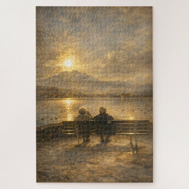 Lake Lucerne Switzerland Couple Sunset Art Puzzle (Vertical)