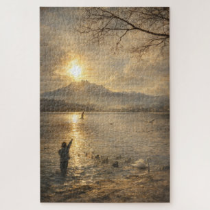 Lake Lucerne Switzerland Seagulls Fine Art Puzzle