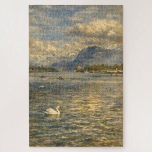Lake Lucerne Switzerland Swan & Alps Art Puzzle