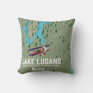 Lake Lugano Italy - Switzerland travel poster Throw Pillow