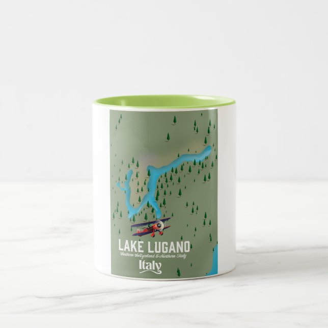 Lake Lugano Italy - Switzerland travel poster Two-Tone Coffee Mug (Center)