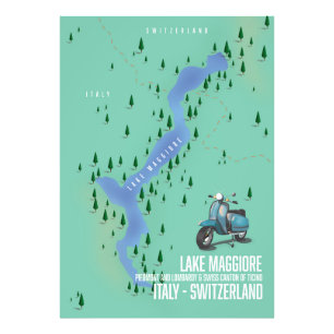 Lake Maggiore Italy - Switzerland map Photo Print