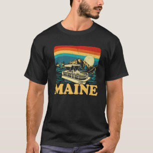 Lake Maine Vintage Retro Sunset Pontoon Boat T-Shirt