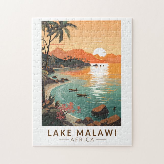 Lake Malawi Africa Sunset Travel Art Vintage Jigsaw Puzzle (Vertical)