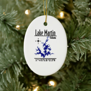 Lake Martin Alabama Blue Nautical Map Ceramic Oval Ornament
