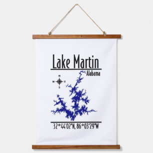 Lake Martin Alabama Blue Nautical Map Hanging Tapestry