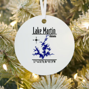Lake Martin Alabama Blue Nautical Map Metal Circle Ornament