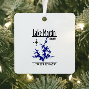 Lake Martin Alabama Blue Nautical Map Metal Square Ornament