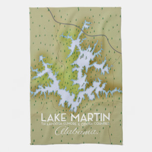 Lake Martin Alabama Travel poster map. Kitchen Towel